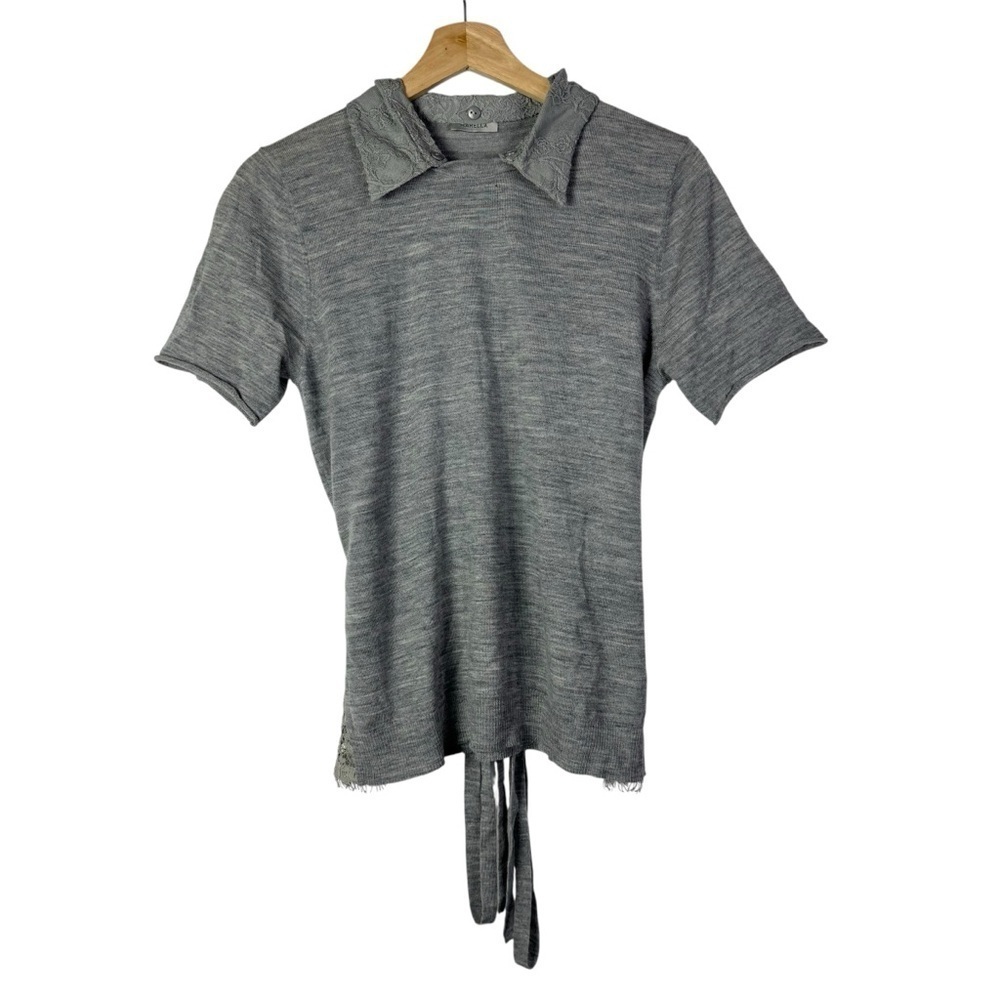 Marella Light Gray Knit Lace Side Short Sleeve Top S